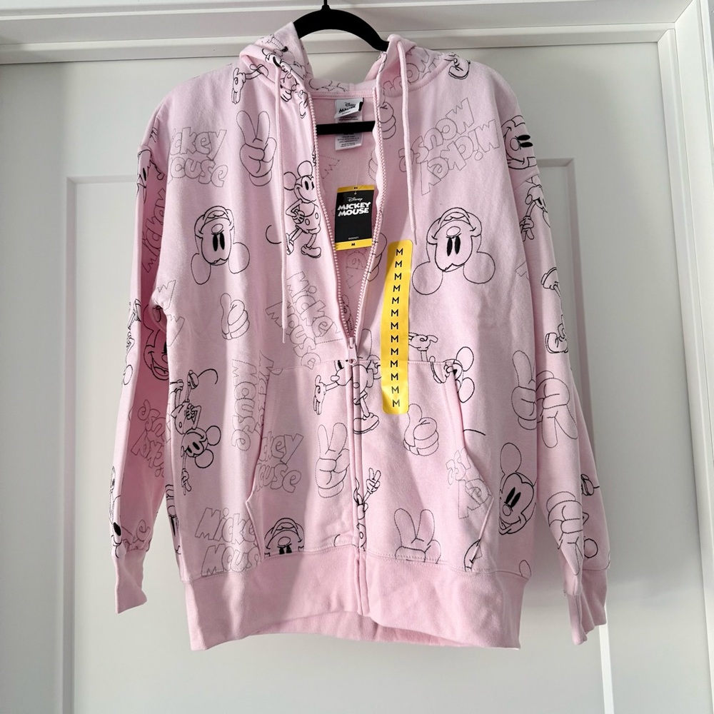 NWT-Disney Light Pink Mickey Mouse Embroidered Hoodie/Jacket SZ M